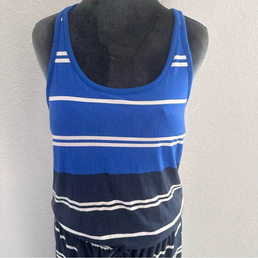 Athleta Blue Striped Racerback Midi Dress Drawstring Waist Size S - Picture 2 of 11